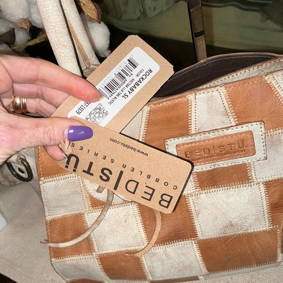 NWT Bed Stu Rockababy Patchwork Satchel Crossbody Bag Tan Nectar Lux MSRP $335 - Picture 3 of 11